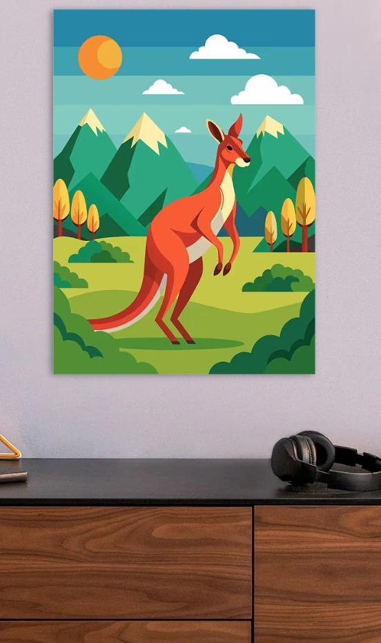 Kangaroo in a Natural Landscape — metal poster wall art by Lineer